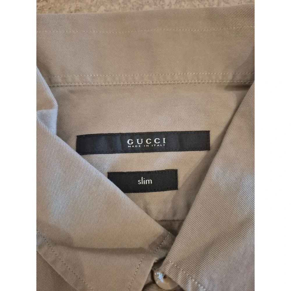 Gucci Men's Beige Slim Fit Button-up Shirt - Size: 16½ - Large